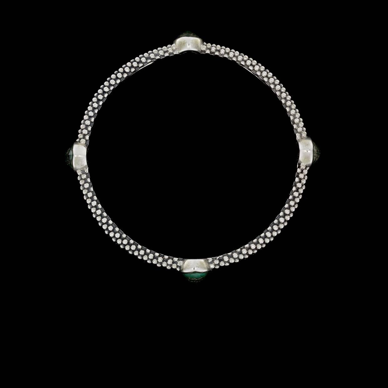 Cushion Cut Lagos Cushion Malachite Doublet Venus Sterling Silver Bangle Bracelet