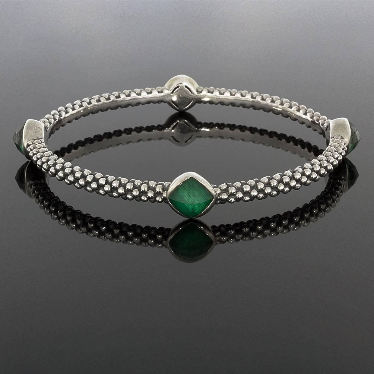 Women's Lagos Cushion Malachite Doublet Venus Sterling Silver Bangle Bracelet