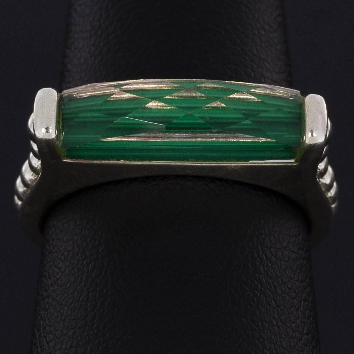 Lagos Sterling Silver Malachite Maya Stack Ring In Excellent Condition In Columbia, MO