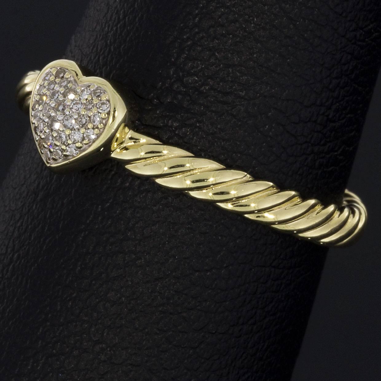 Round Cut David Yurman Pave Diamond Petite Heart Gold Stack Ring