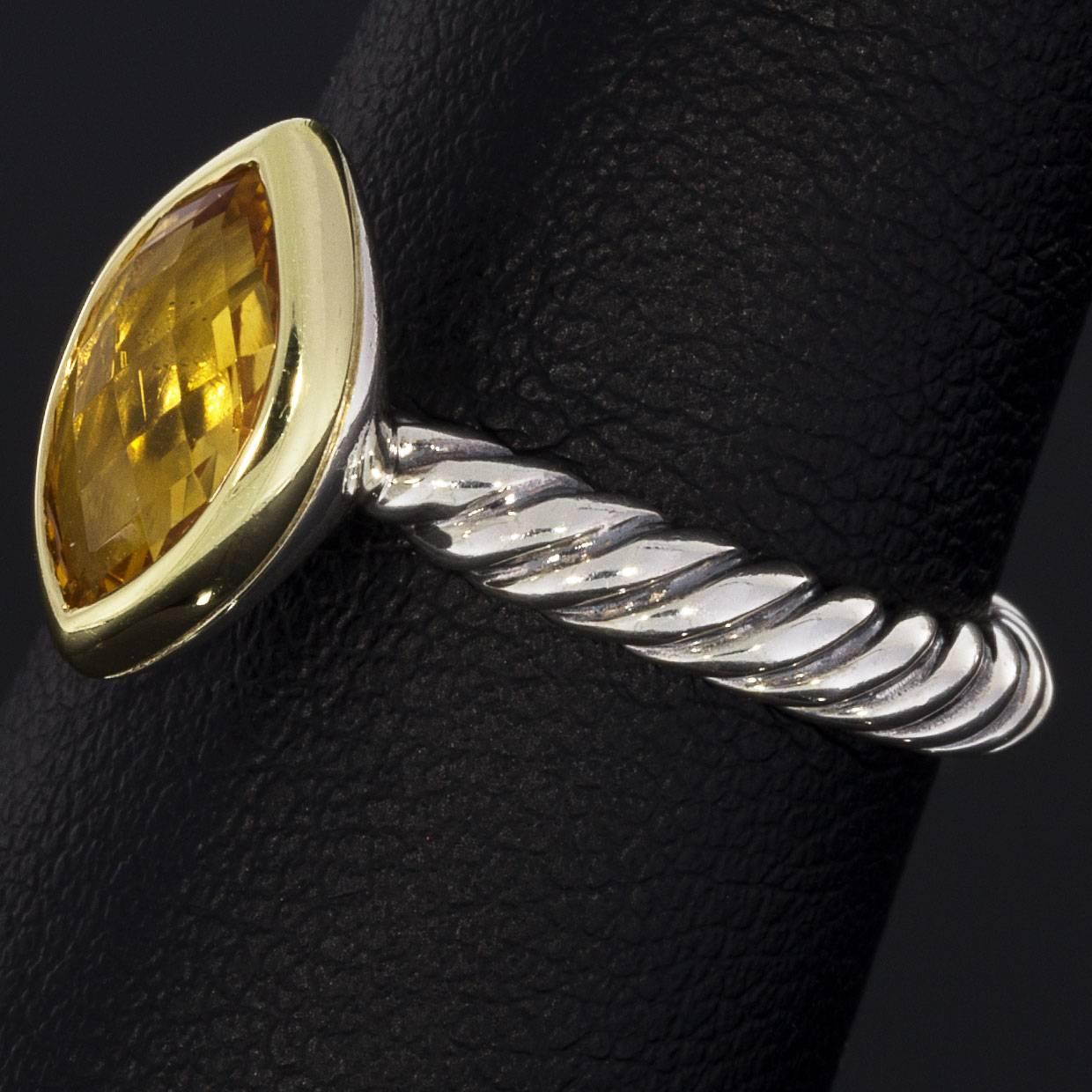 Marquise Cut David Yurman Marquise Citrine Color Classics Cable Silver and Gold Stack Ring