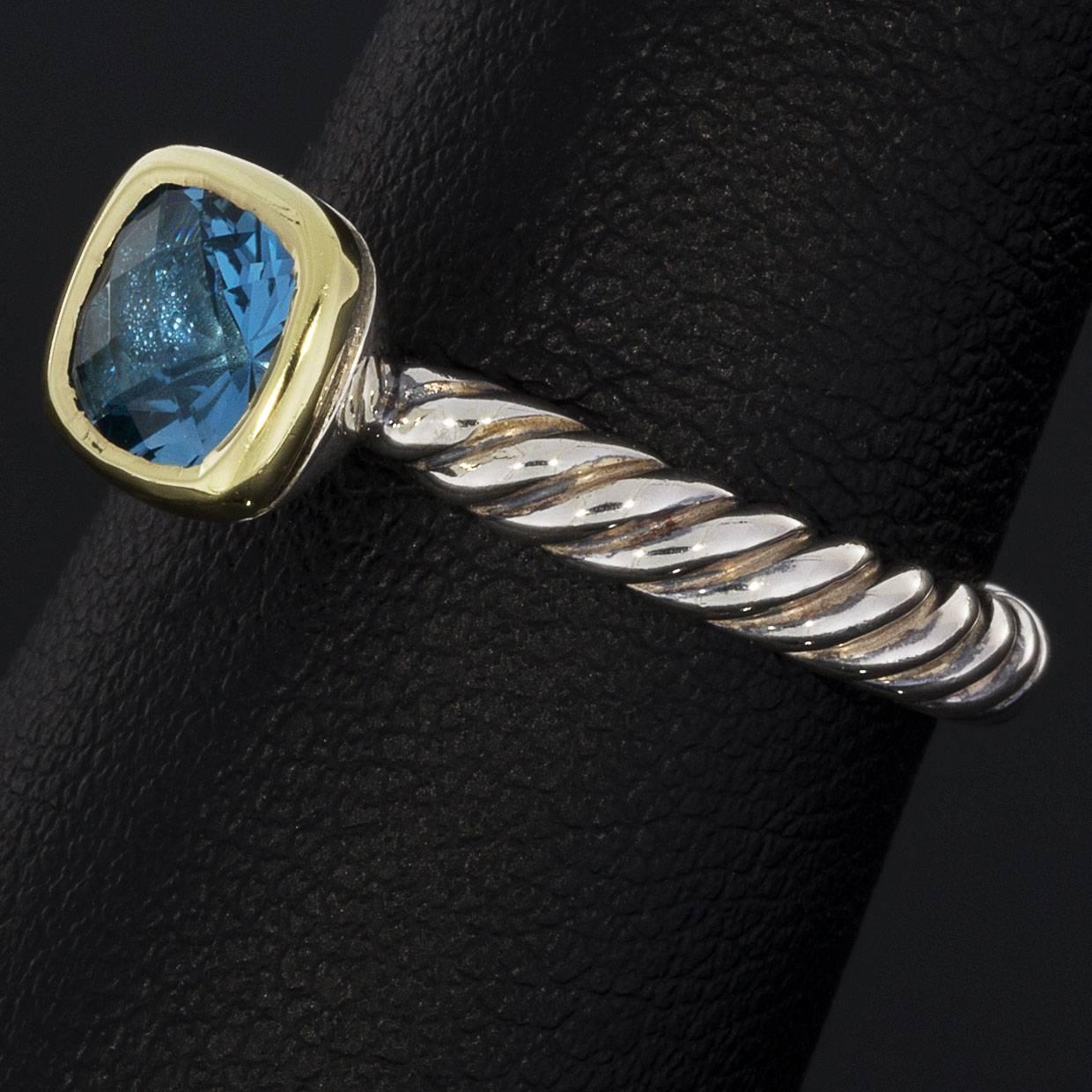David Yurman Cushion Blue Topaz Color Classics Cable Stack Ring In Excellent Condition In Columbia, MO