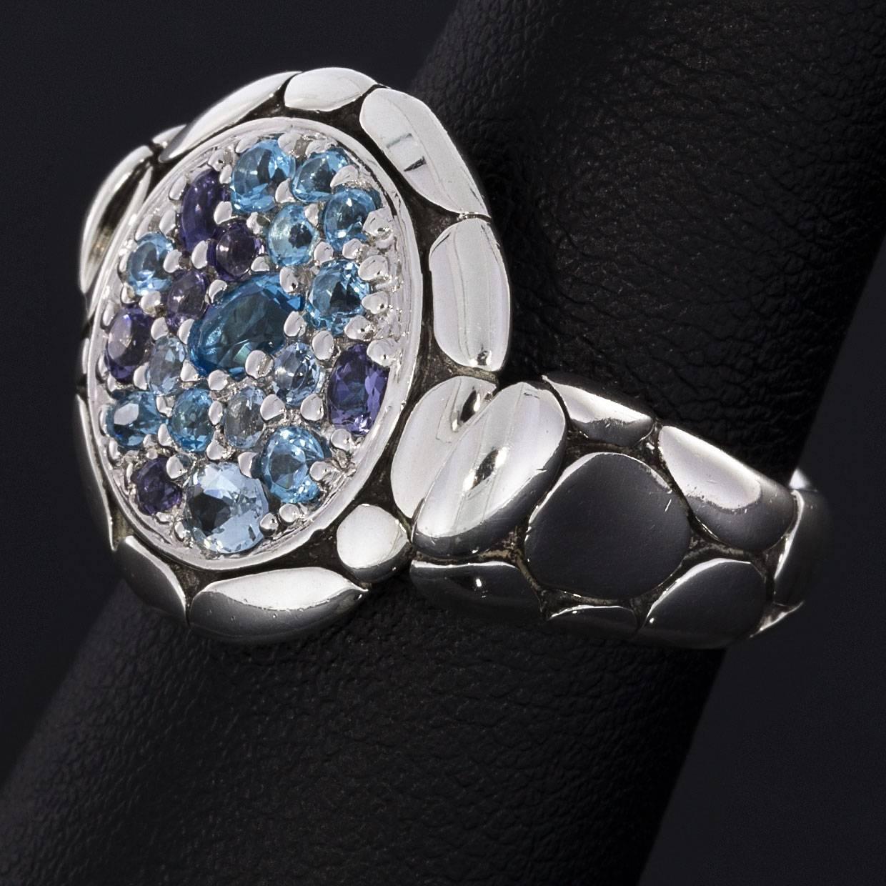 John Hardy Kali Pure Lavafire Sea Sterling Silver Ring with Blue Topaz In Excellent Condition In Columbia, MO