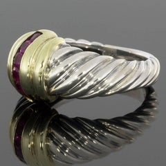 David Yurman Ruby Channel Centre Cable Dome Silver and Gold Ring
