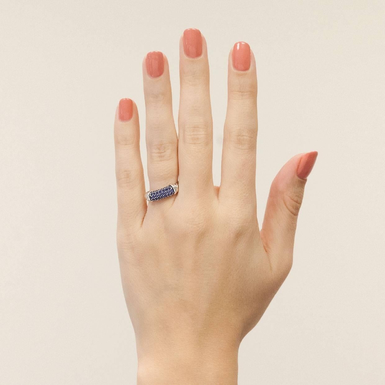 David Yurman Blue Sapphire Cable Candy Metro Sterling Silver Band Ring In Excellent Condition In Columbia, MO
