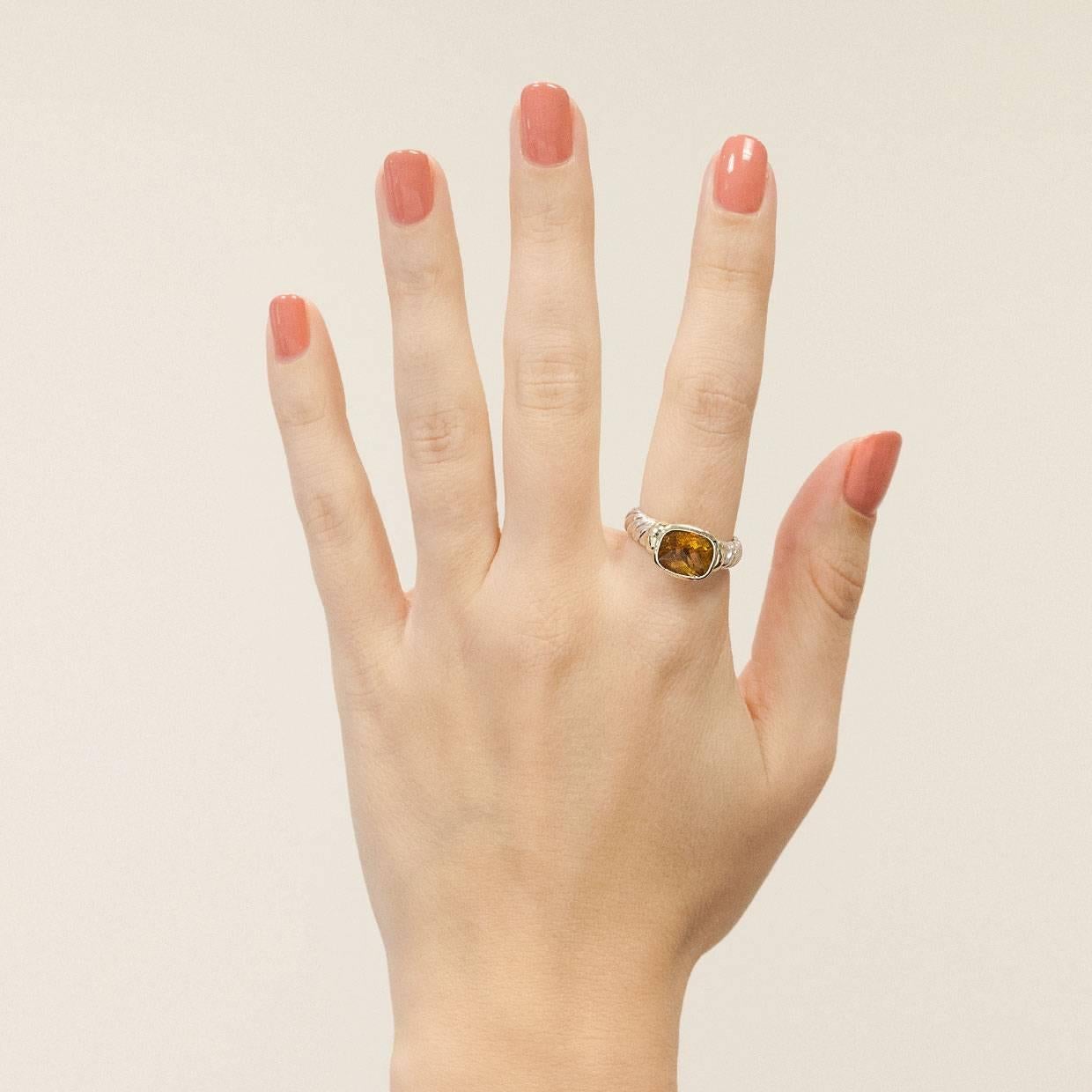 David Yurman Cushion Citrine Noblesse Bezel Silver and Gold Ring 2