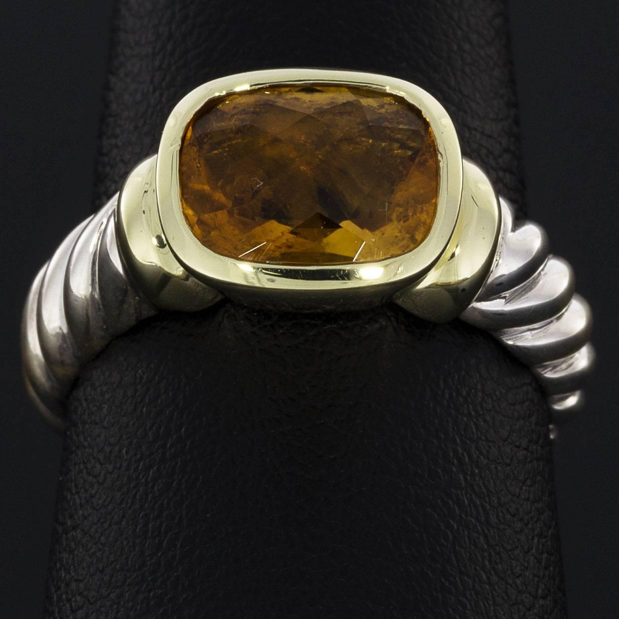 Women's David Yurman Cushion Citrine Noblesse Bezel Silver and Gold Ring
