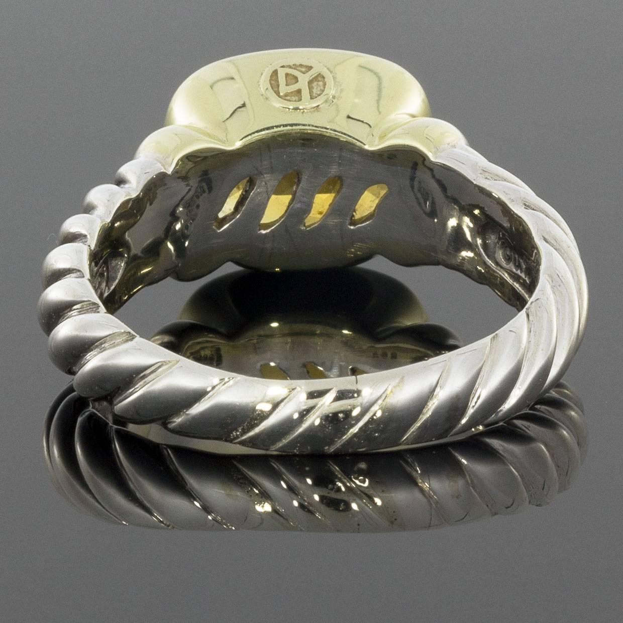 Cushion Cut David Yurman Cushion Citrine Noblesse Bezel Silver and Gold Ring
