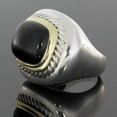 David Yurman Cushion Cabochon Black Onyx Bezel Cable Silver and Gold Ring