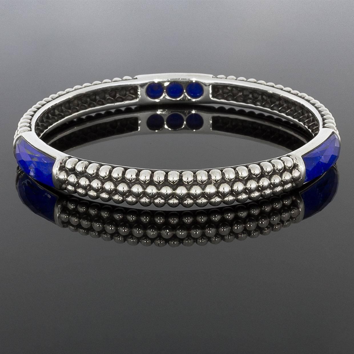 Lagos Malachite Doublet Sterling Silver Maya Caviar Bangle Bracelet 1