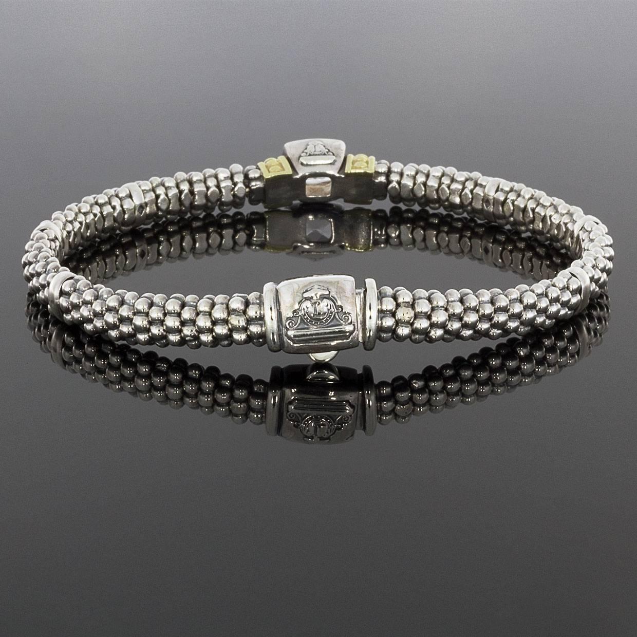 Cushion Cut Lagos White Topaz Glacier Now Caviar Sterling Silver and Gold Bracelet