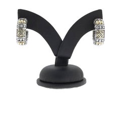 Lagos Caviar Sterling Silver and 18 Karat Yellow Gold Deco Hoop Earrings