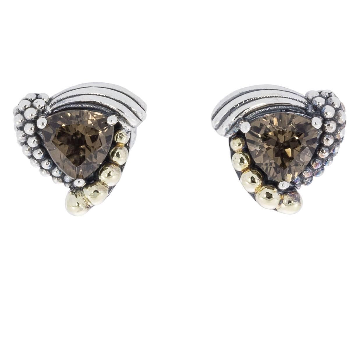 Lagos Trillion Smokey Quartz Caviar Sterling Silver/18 Karat Gold Earrings