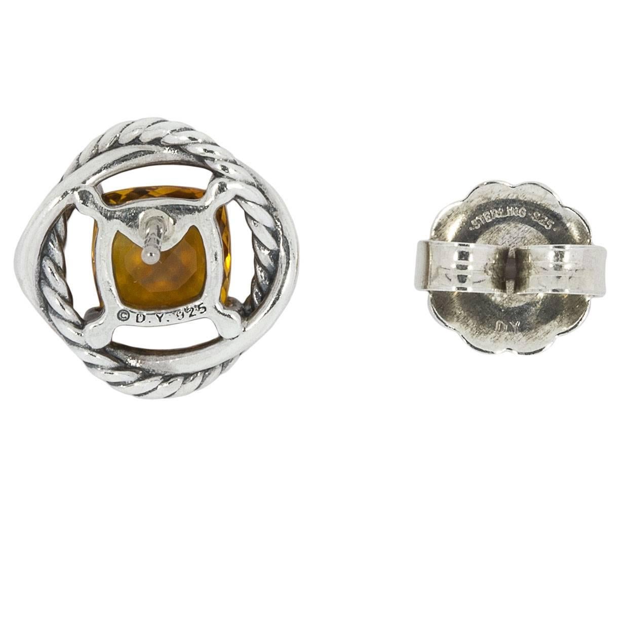 David Yurman Citrine Infinity Sterling Silver Stud Earrings In Excellent Condition In Columbia, MO