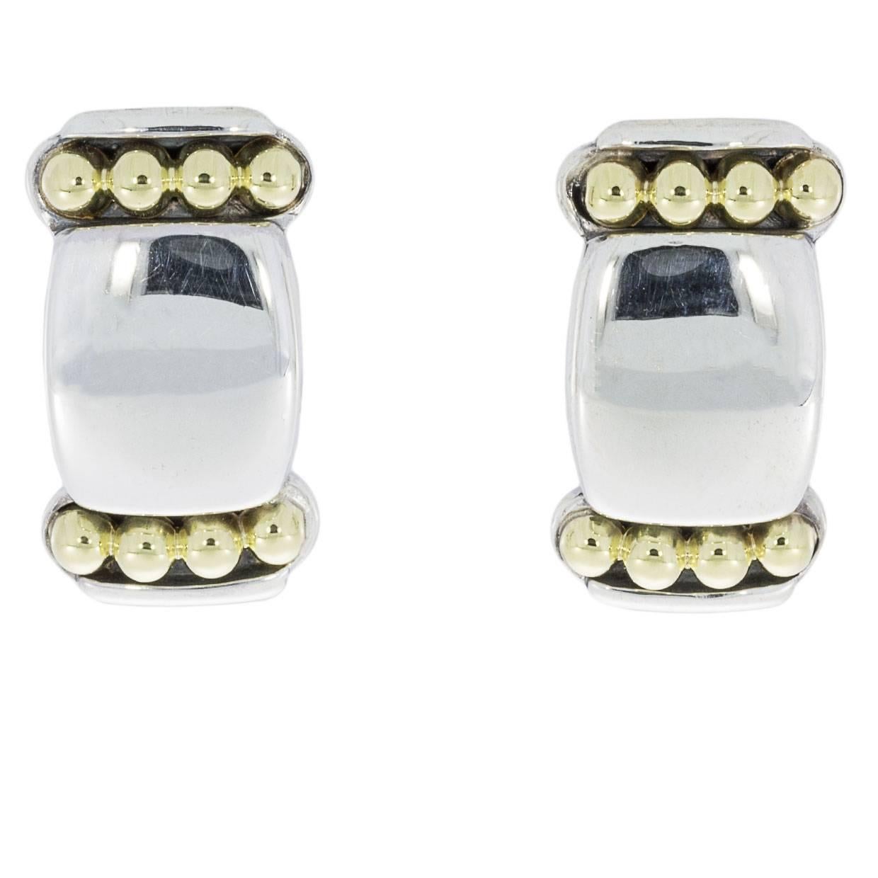 Lagos Caviar Sterling Silver and 18 Karat Yellow Gold Cushion Earrings