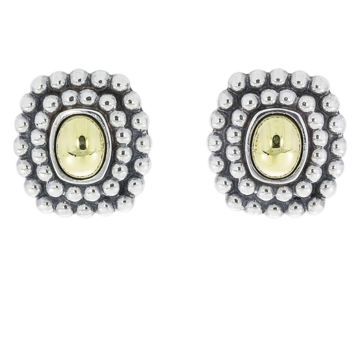 Lagos Caviar Sterling Silver and 18 Karat Yellow Gold Dome Centre Earrings