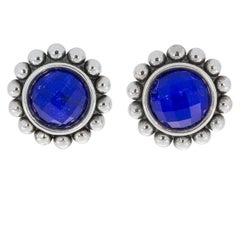 Lagos Lapis Doublet Maya Sterling Silver Round Omega Back Earrings