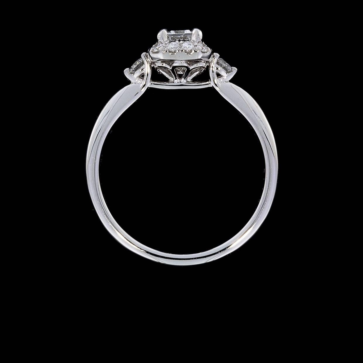Emerald Cut 14 Karat White Gold Emerald Halo Diamond Engagement Ring