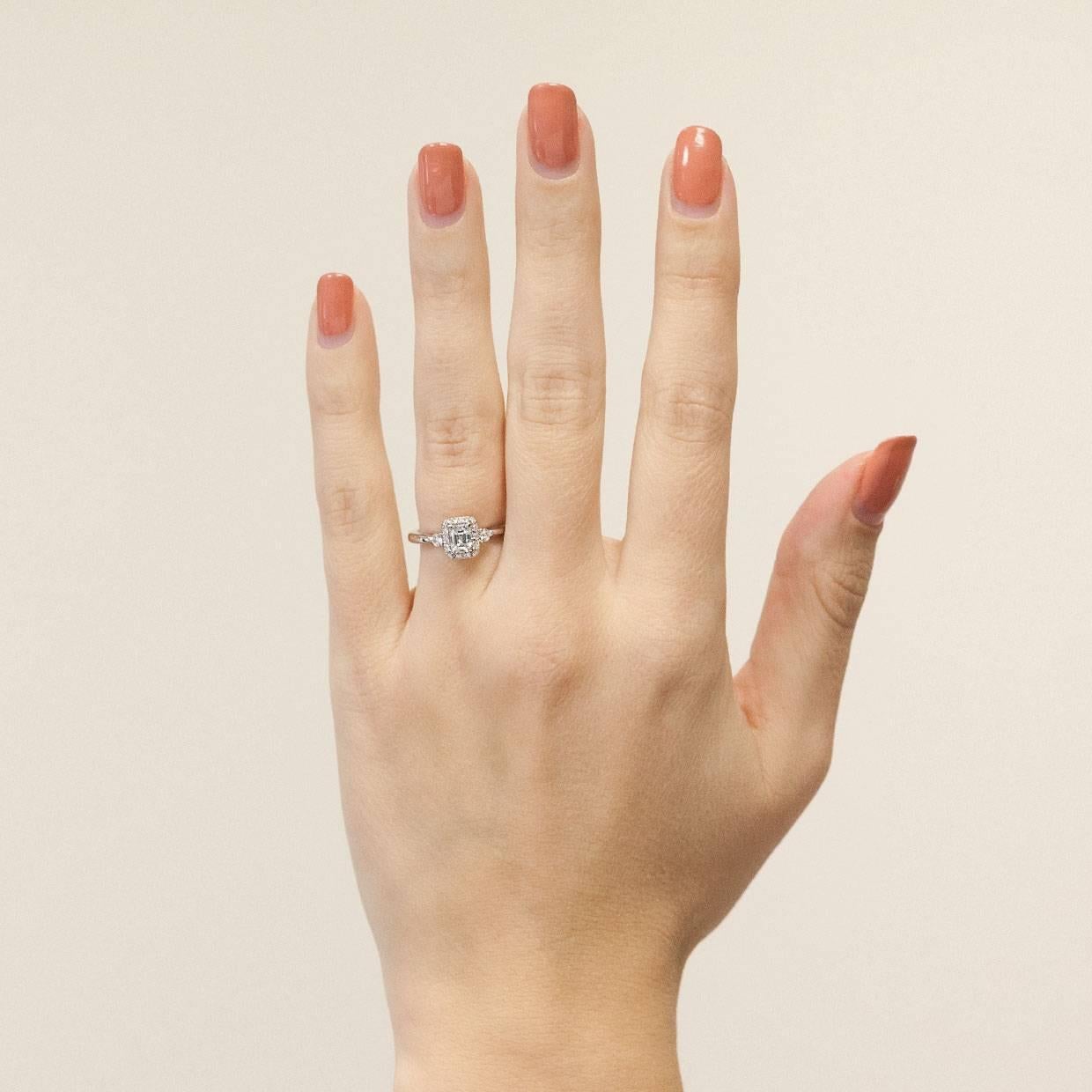 14 Karat White Gold Emerald Halo Diamond Engagement Ring 2