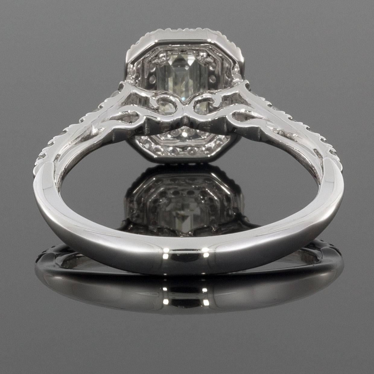 Emerald Cut 14 Karat White Gold Double Halo Emerald Diamond Engagement Ring