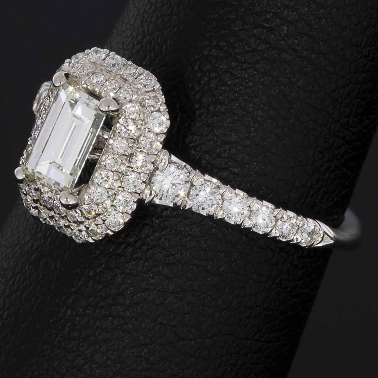 14 Karat White Gold Double Halo Emerald Diamond Engagement Ring 1