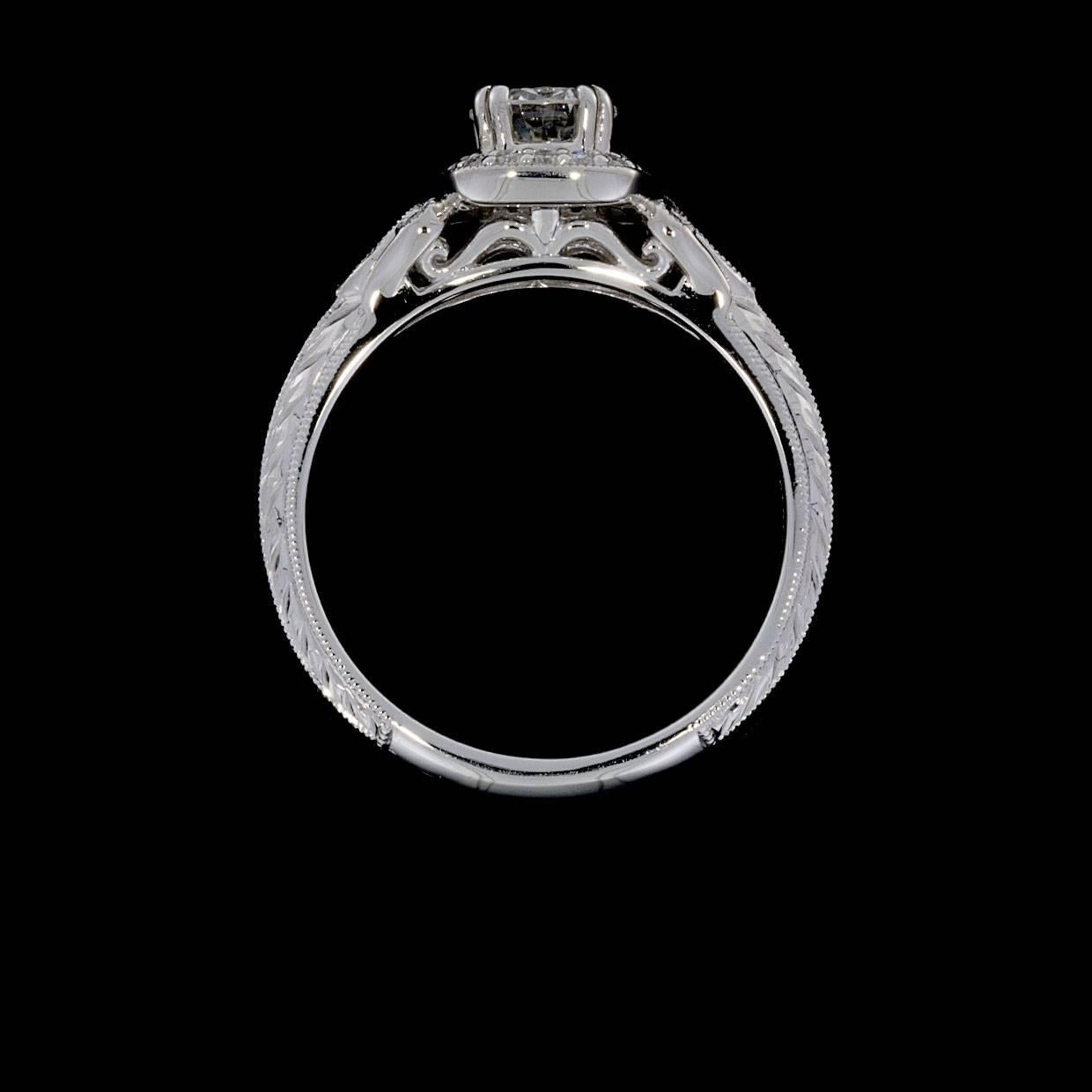 14 Karat White Gold Cushion Halo Round Diamond Engagement Ring In New Condition In Columbia, MO