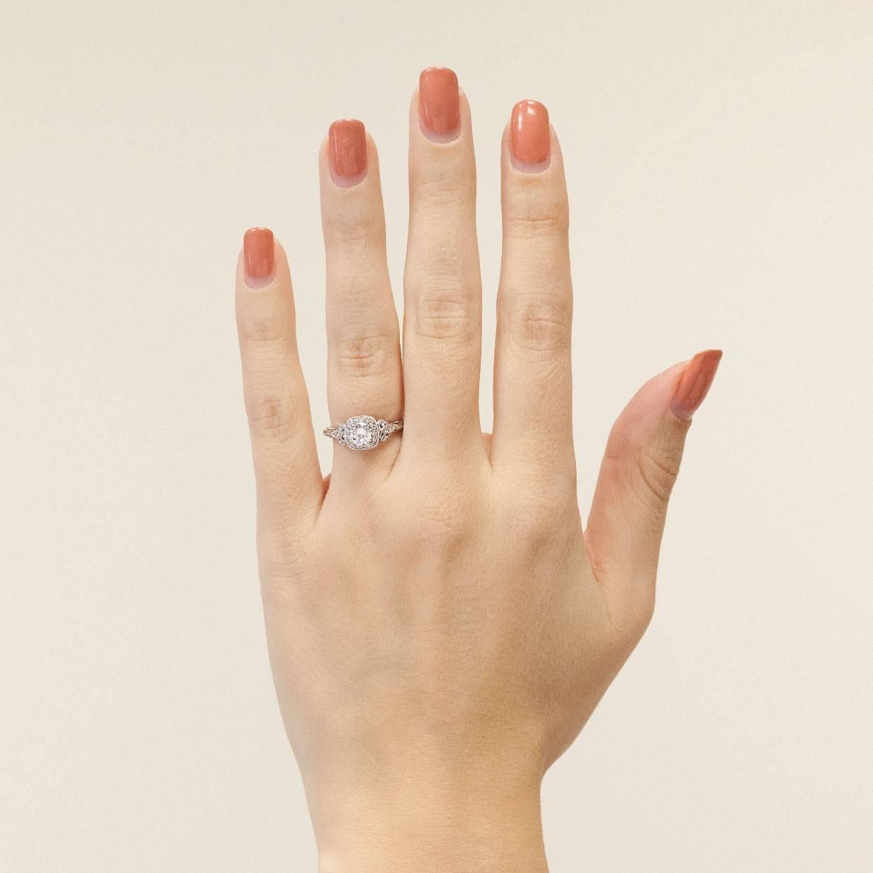 14 Karat White Gold Cushion Halo Round Diamond Engagement Ring 2