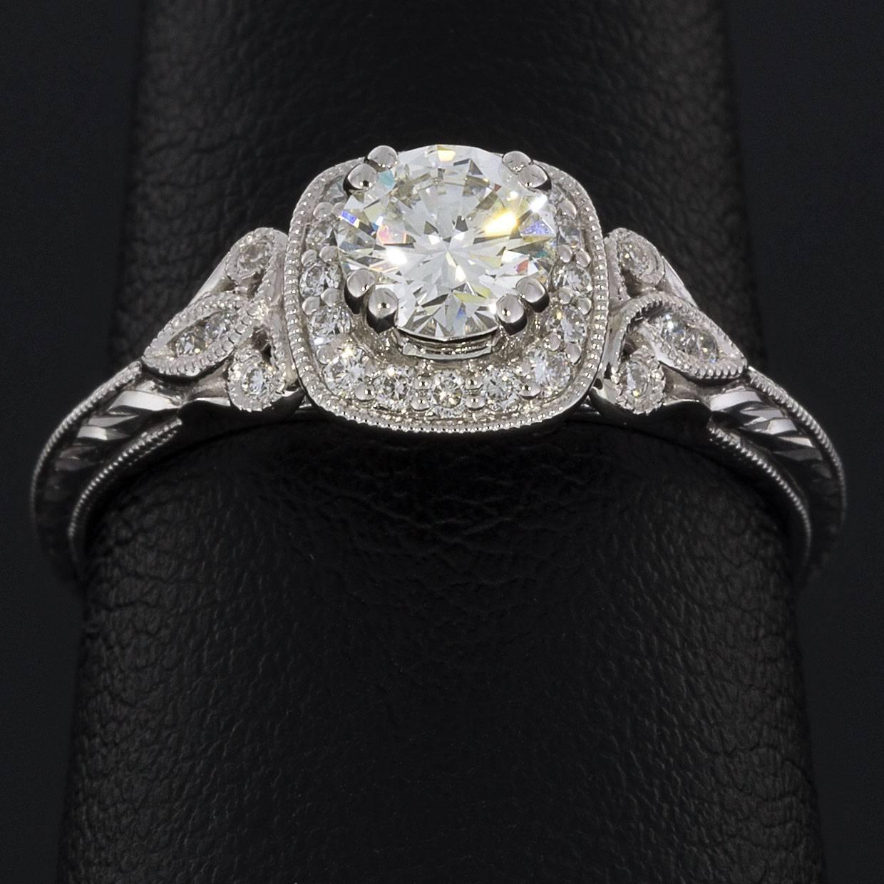 Women's 14 Karat White Gold Cushion Halo Round Diamond Engagement Ring