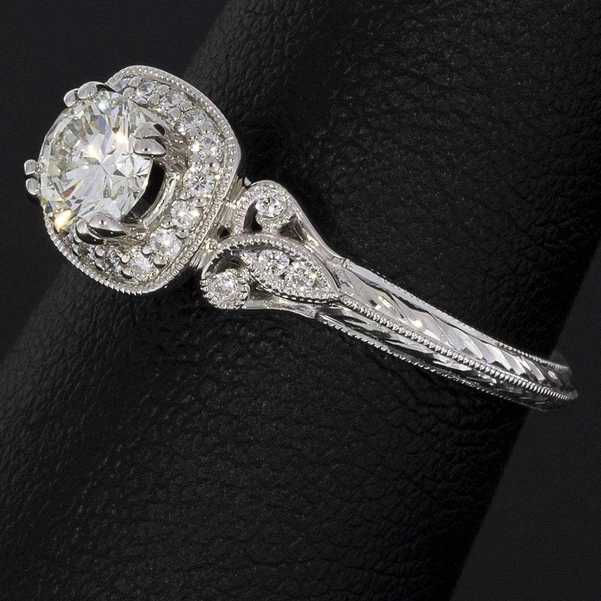 14 Karat White Gold Cushion Halo Round Diamond Engagement Ring 1