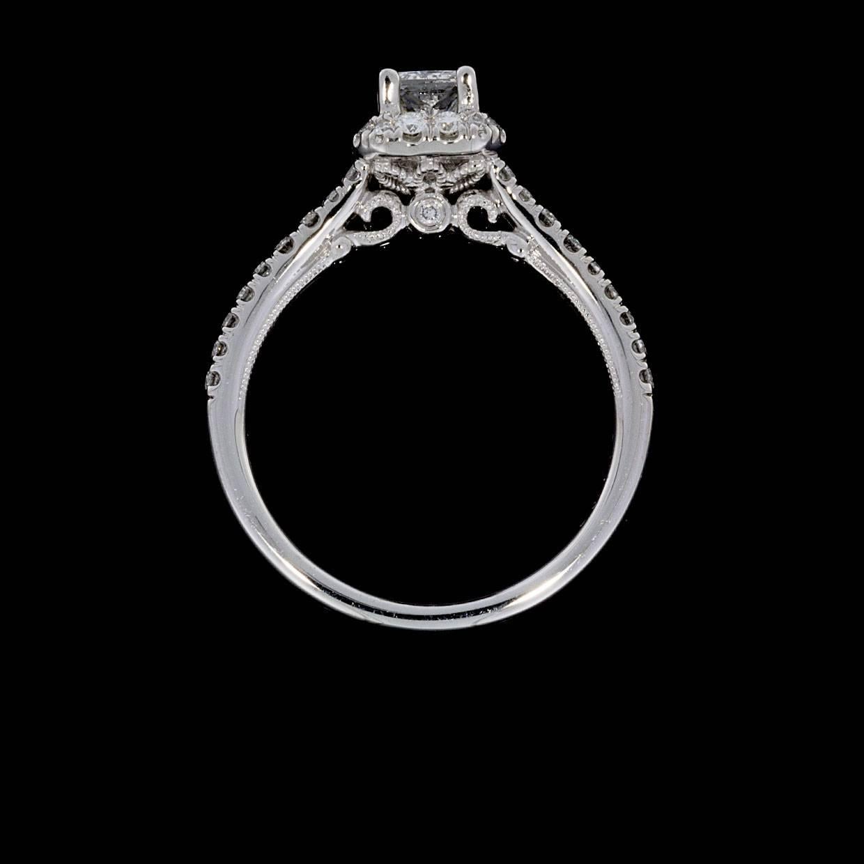 14 Karat White Gold Halo Princess Diamond Engagement Ring In New Condition In Columbia, MO