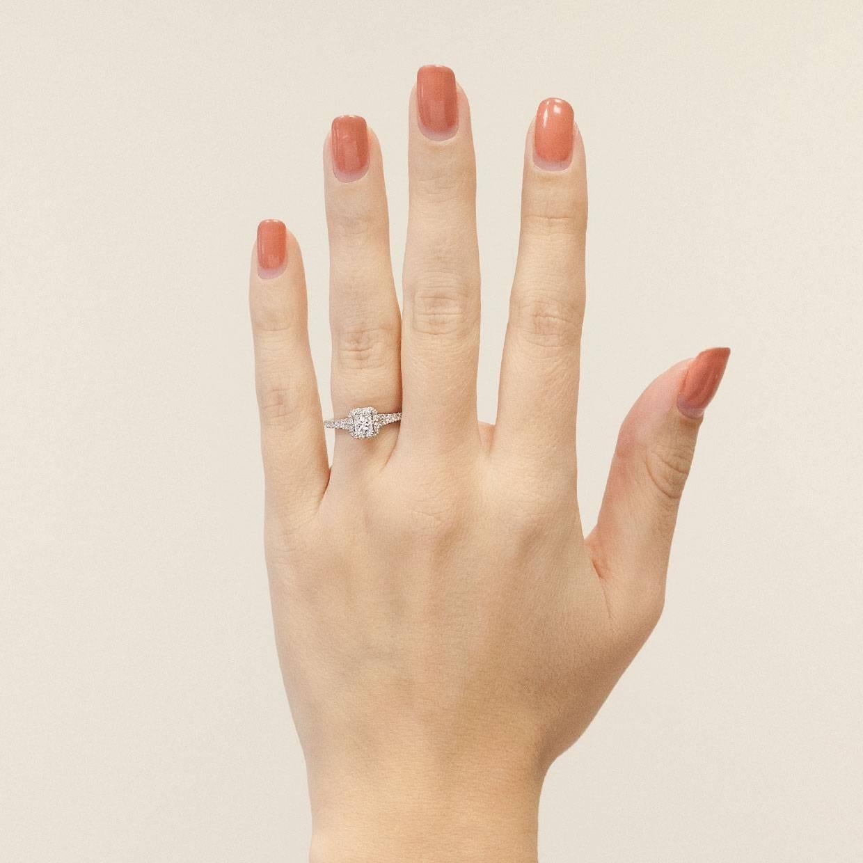 14 Karat White Gold Halo Princess Diamond Engagement Ring 2