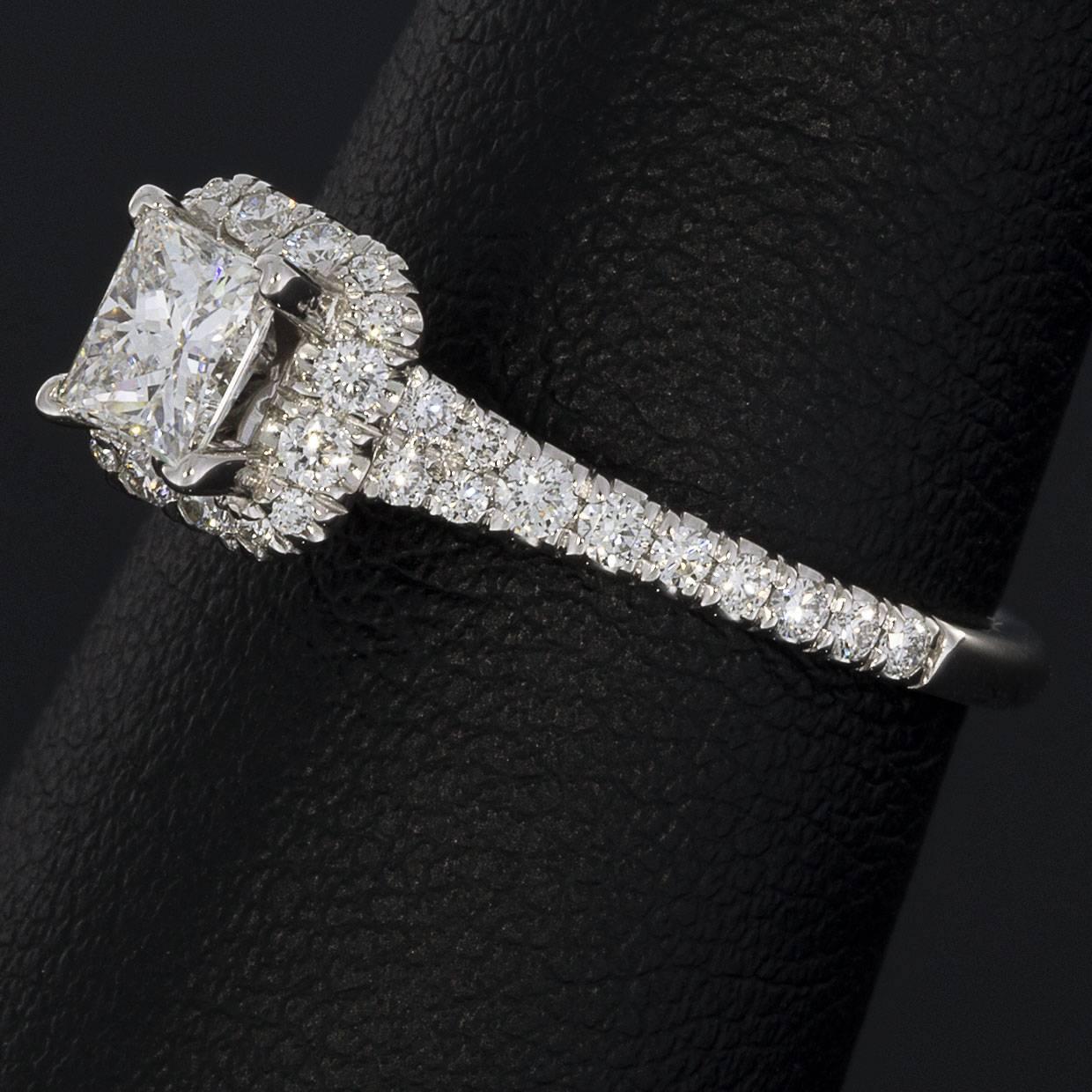 14 Karat White Gold Halo Princess Diamond Engagement Ring 1