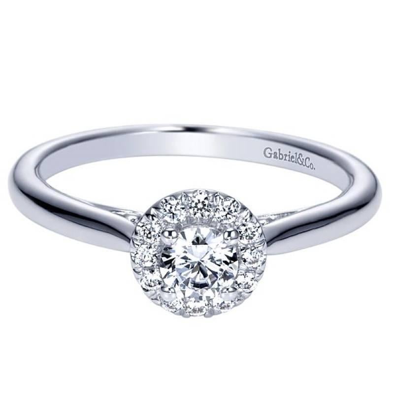 Gabriel & Co Round Brilliant Diamond Halo White Gold Engagement Ring