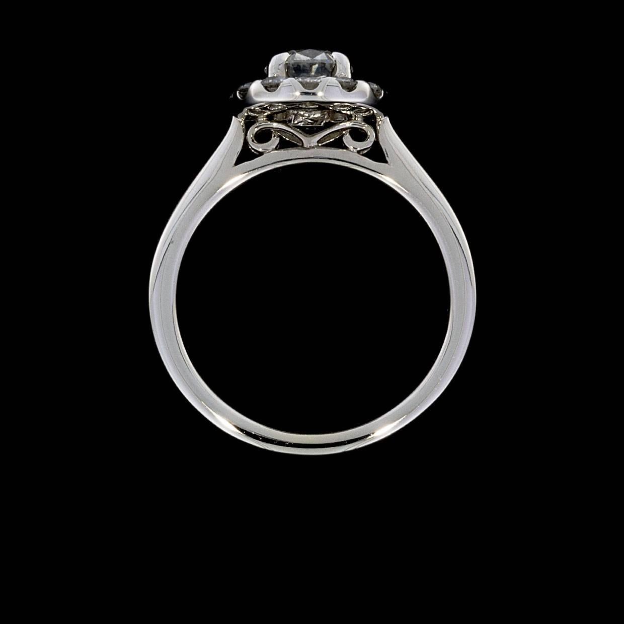 Round Cut Gabriel & Co. White Gold .98 Carat Round Diamond Halo Engagement Ring