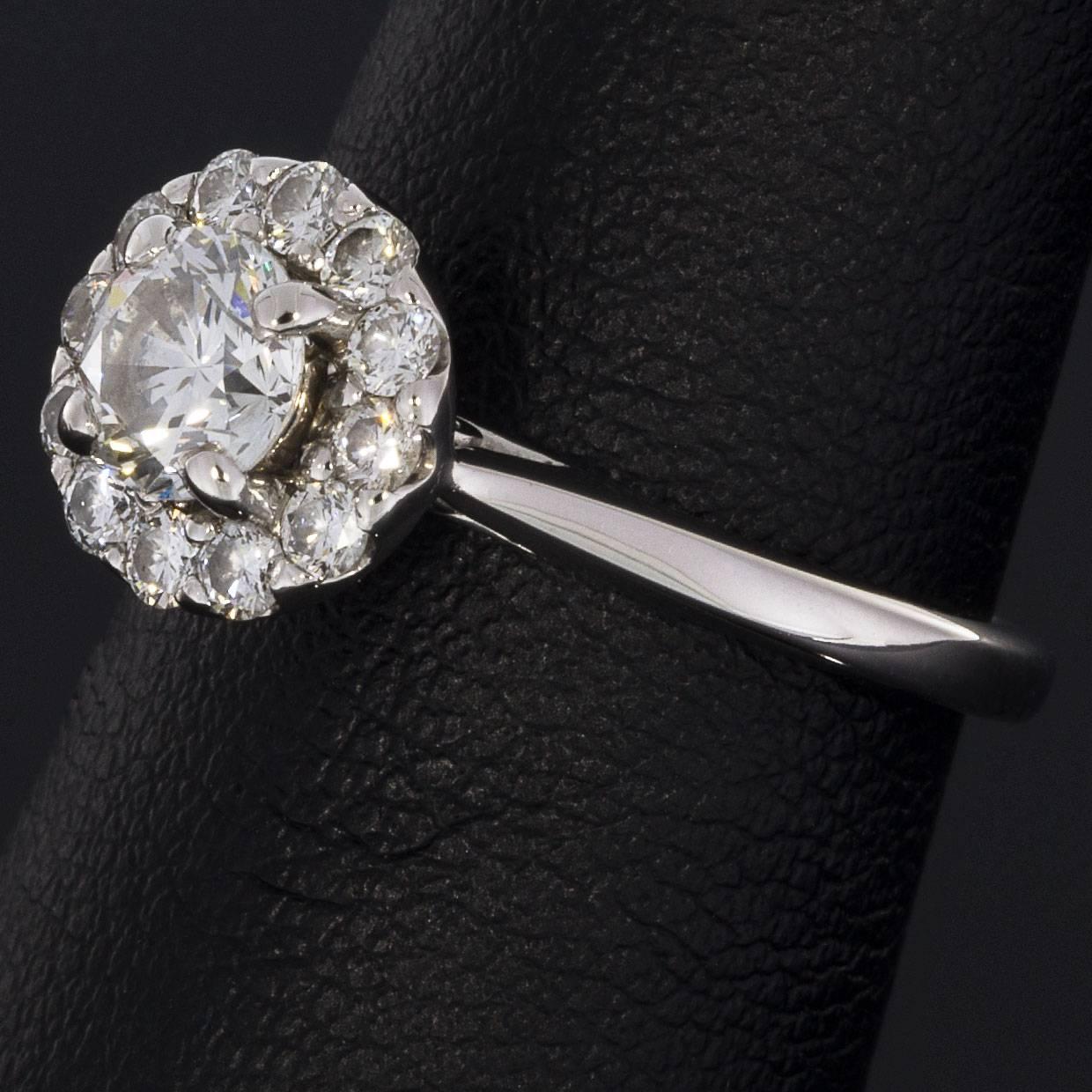Women's Gabriel & Co. White Gold .98 Carat Round Diamond Halo Engagement Ring