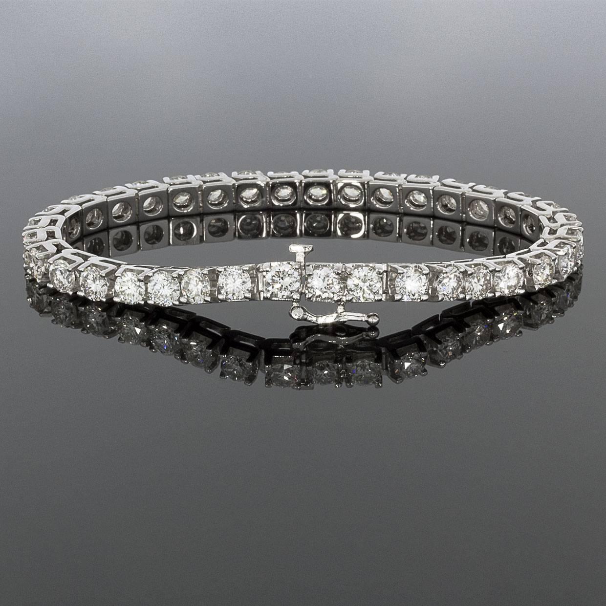 Round Diamond Prong Set White Gold Tennis Line Bracelet 1