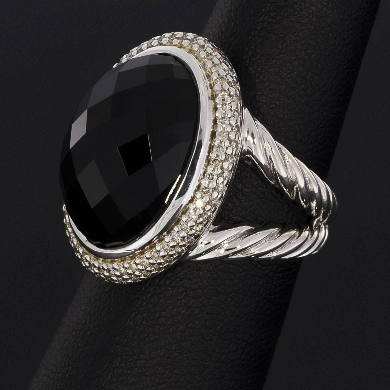 Oval Cut David Yurman Black Onyx and Diamond Signature Oval Ring