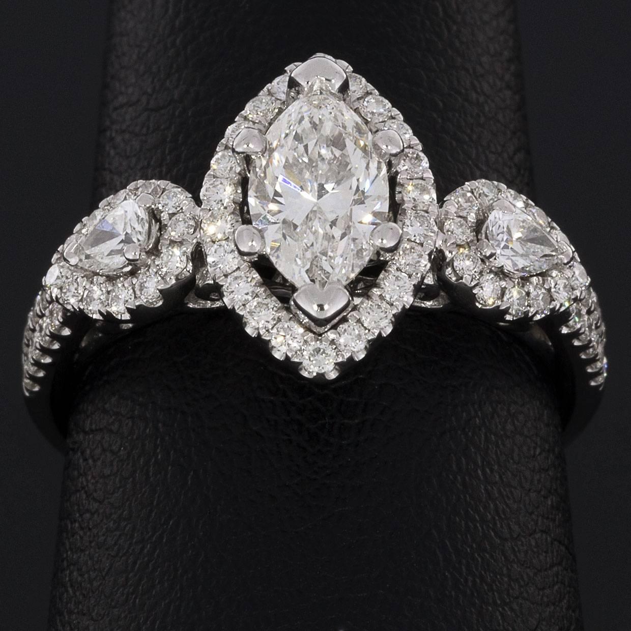 2.14 Carat Marquise and Pear Diamond Halo Engagement Ring In Excellent Condition In Columbia, MO