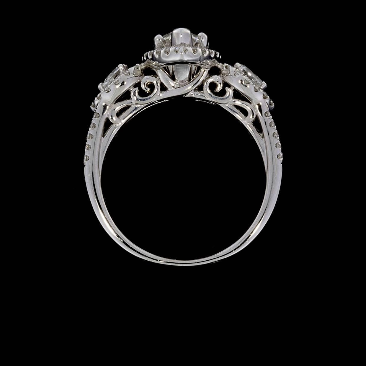 Marquise Cut 2.14 Carat Marquise and Pear Diamond Halo Engagement Ring