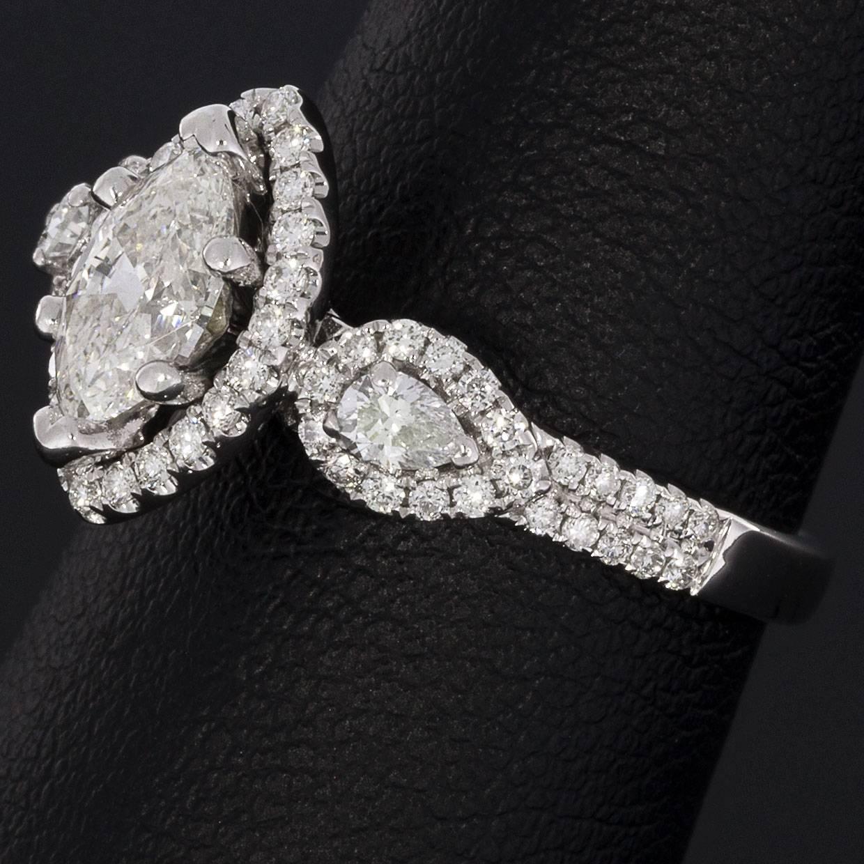 Women's 2.14 Carat Marquise and Pear Diamond Halo Engagement Ring