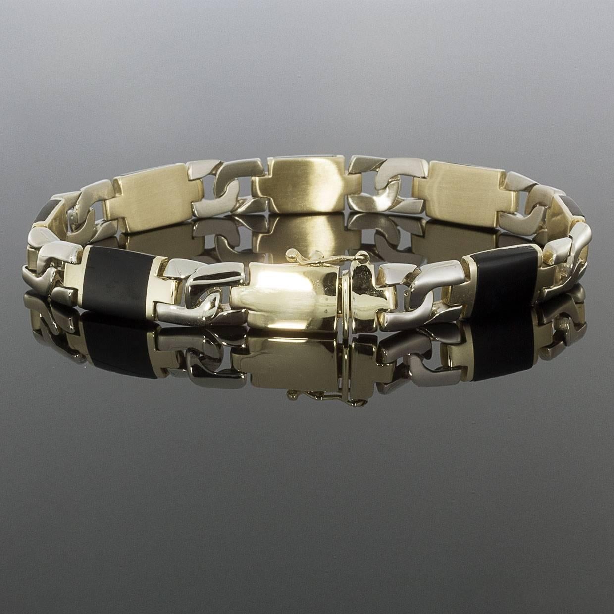 Black Onyx and 14 Karat Two-Tone Gold Curb Link Bracelet 1