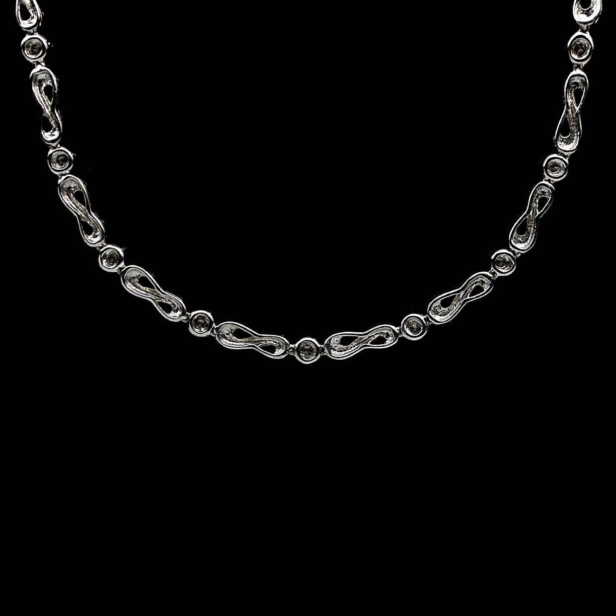 Women's 14 Karat White Gold 0.36 Carat 9 Round Diamond Infinity Link Necklace