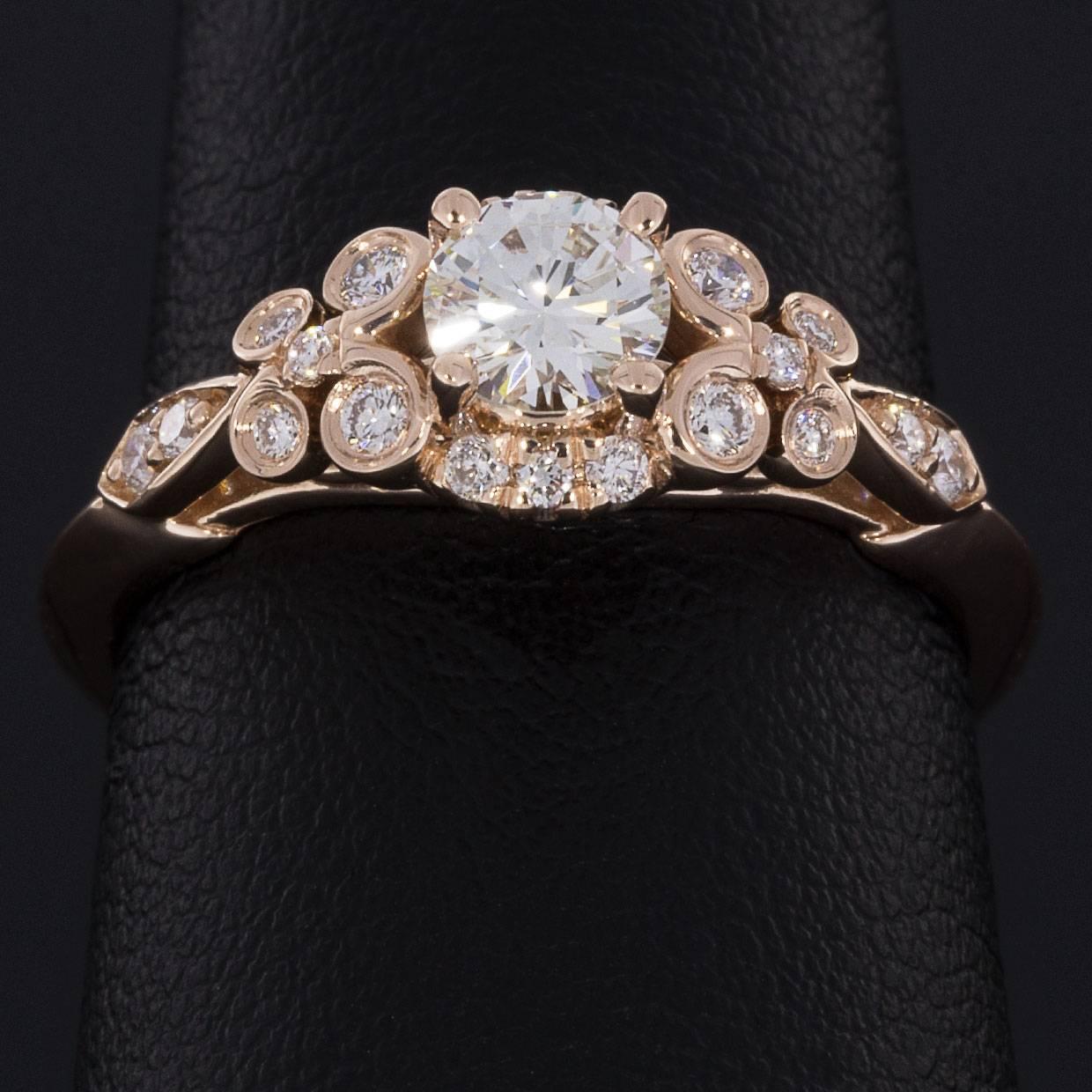 Round Cut 0.42CT Vintage Swirl 14K Rose Gold Diamond Engagement Ring