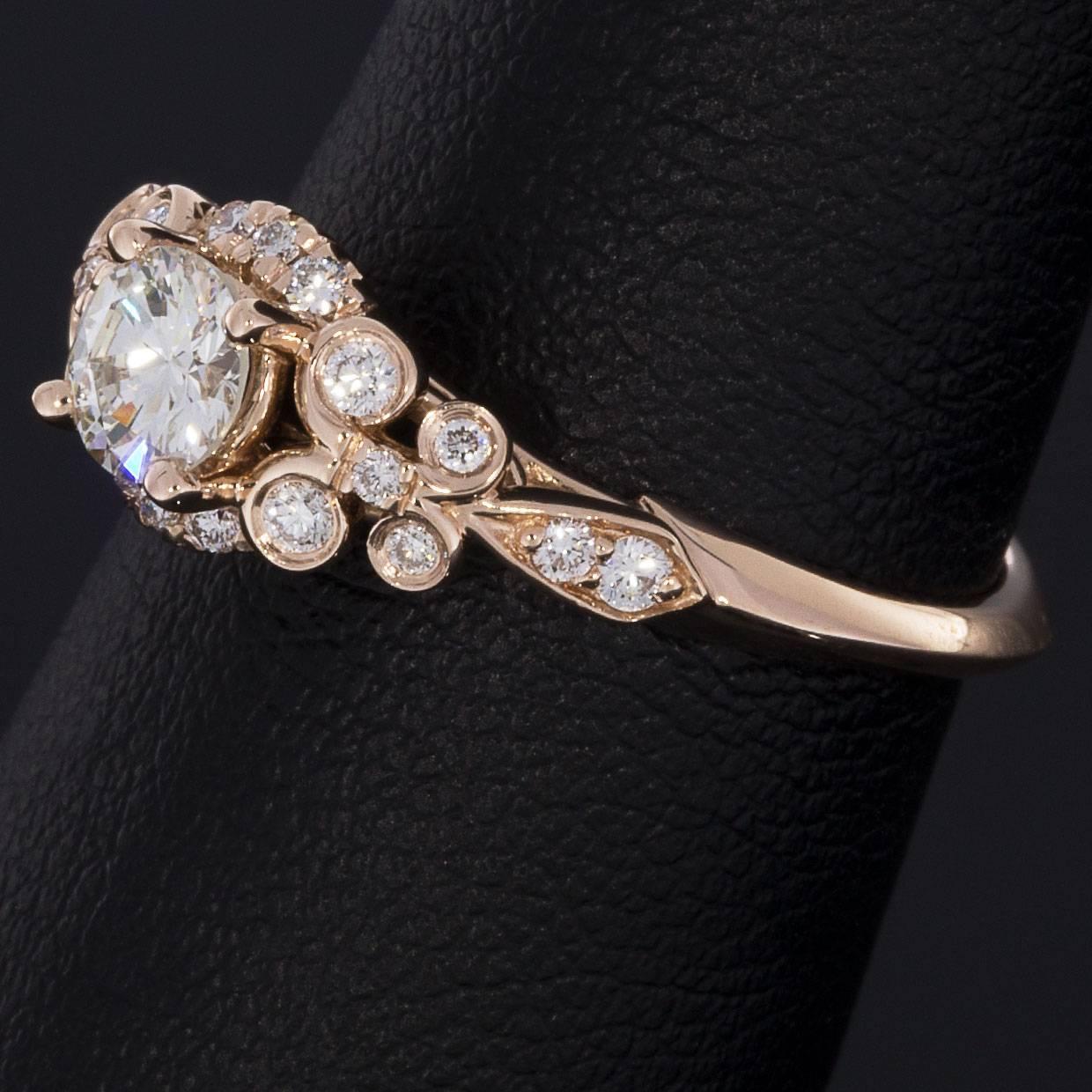 0.42CT Vintage Swirl 14K Rose Gold Diamond Engagement Ring In New Condition In Columbia, MO