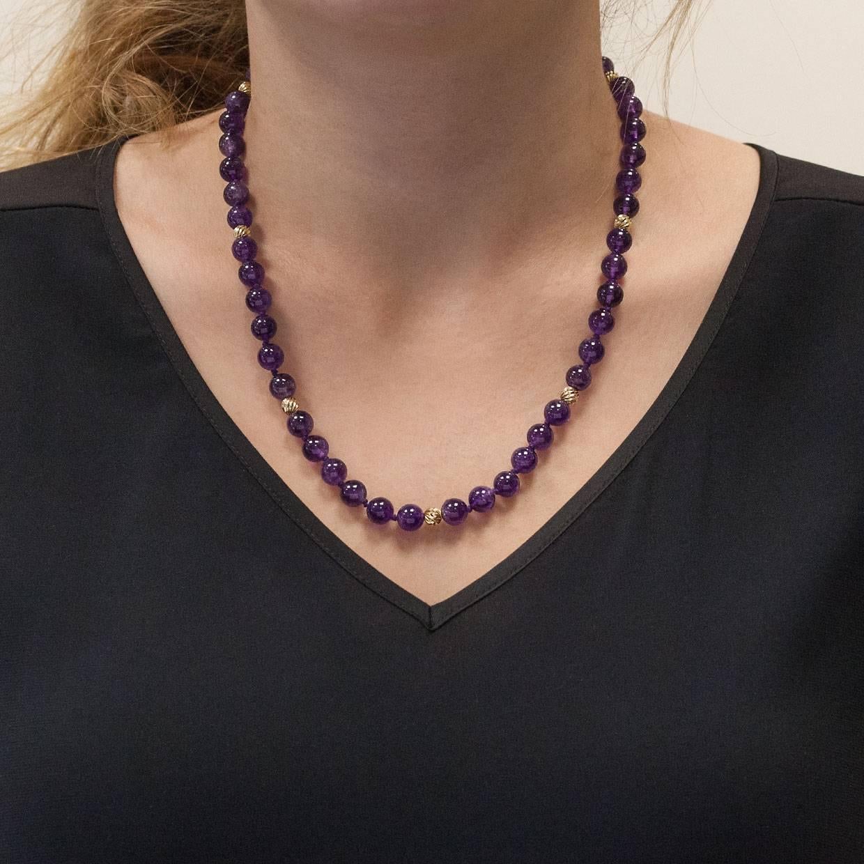 Amethyst and 14 Karat Yellow Gold Bead Necklace 1