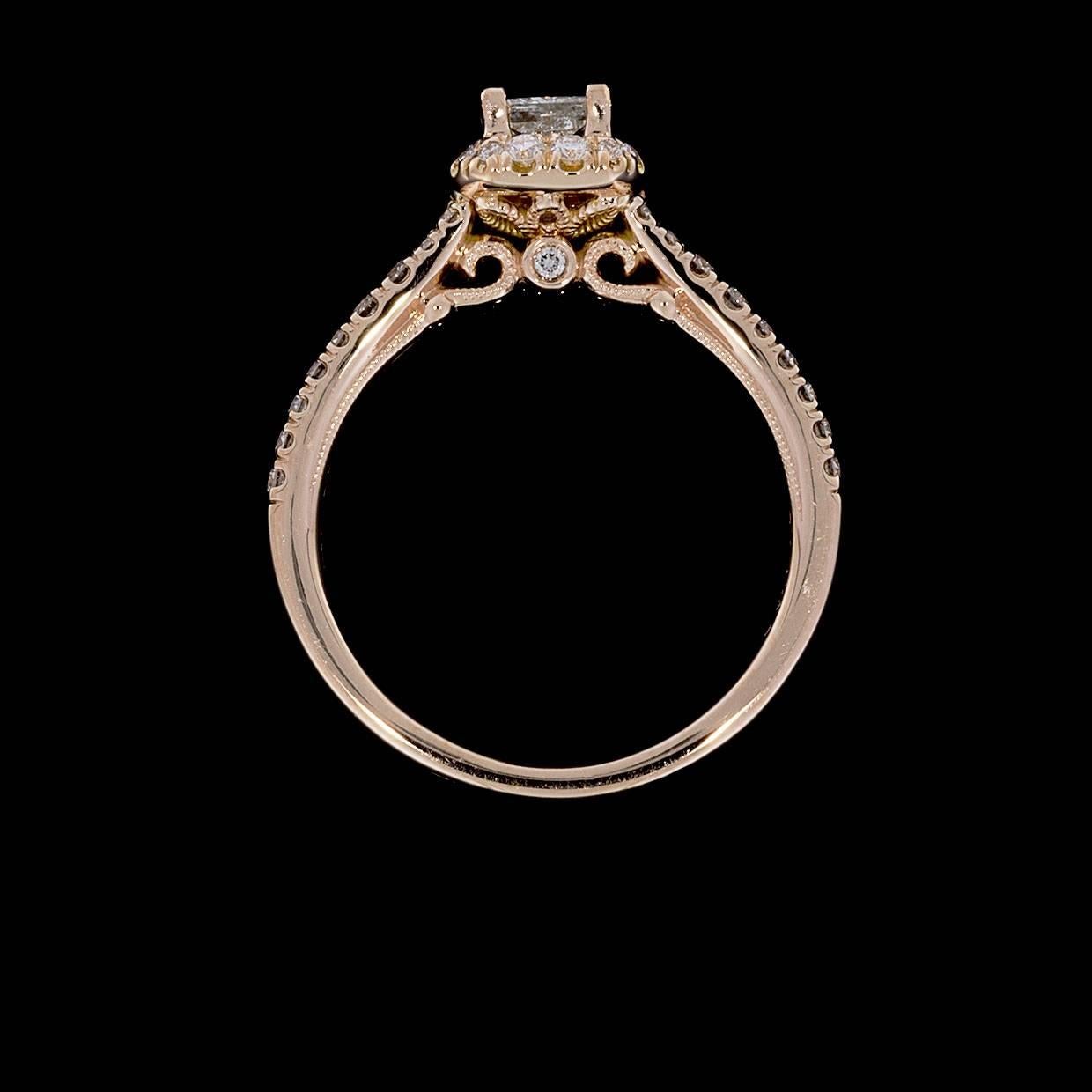 Women's 0.45 Carat Princess Halo 14 Karat Rose Gold Diamond Engagement Ring