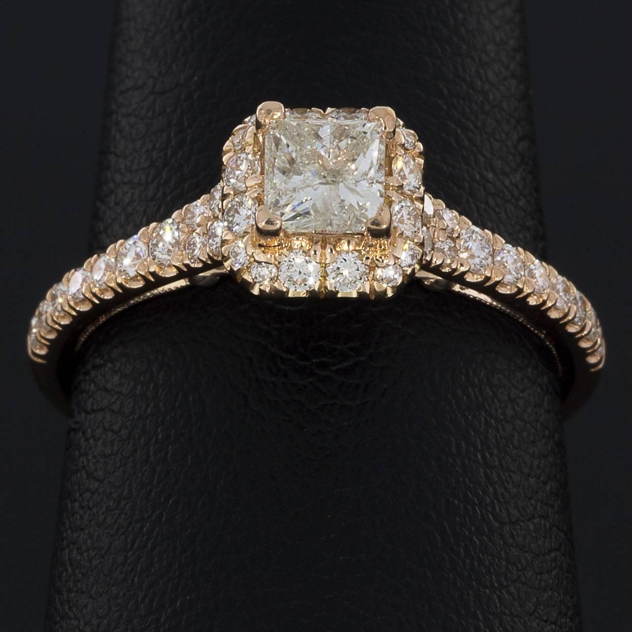 0.45 Carat Princess Halo 14 Karat Rose Gold Diamond Engagement Ring 1