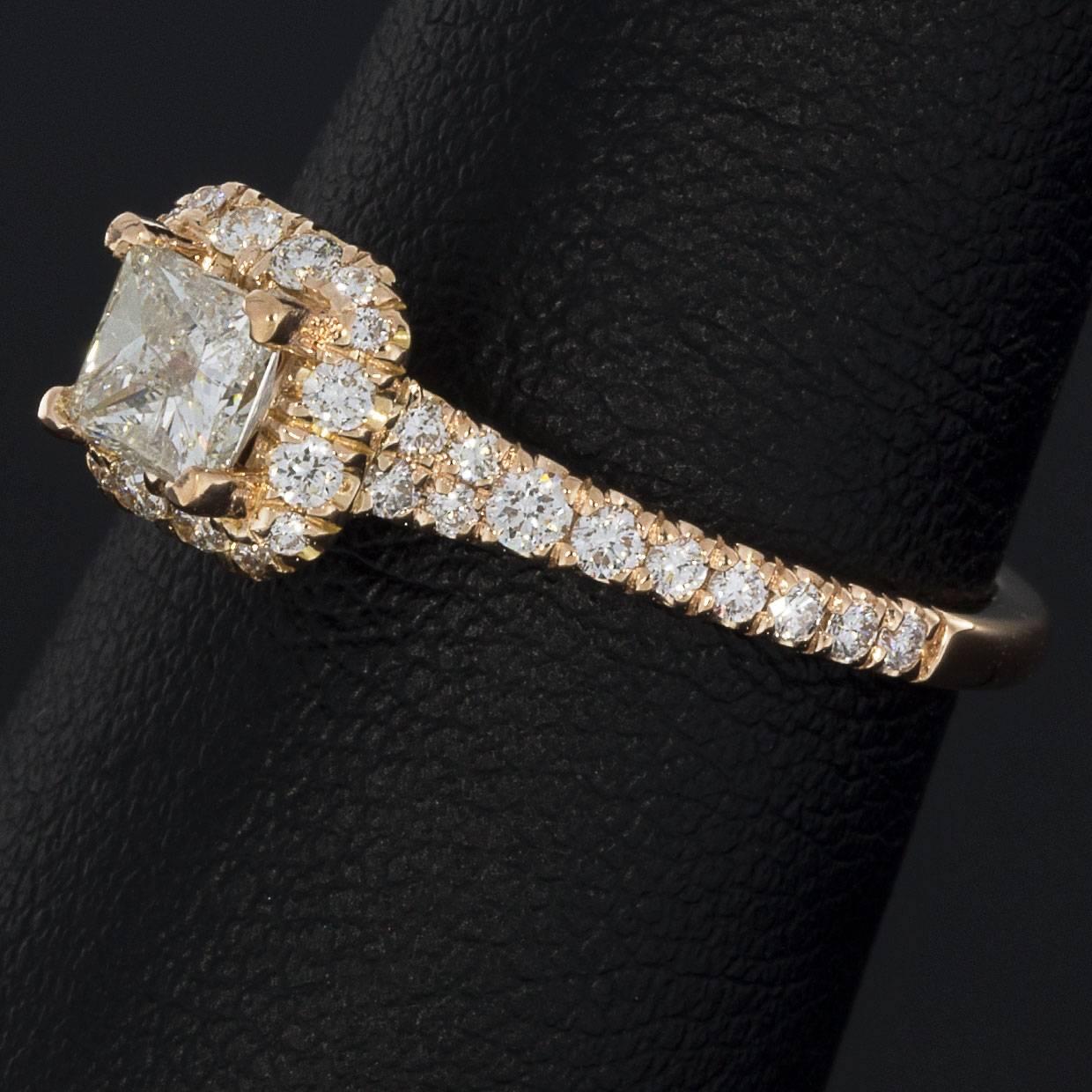 0.45 Carat Princess Halo 14 Karat Rose Gold Diamond Engagement Ring 2