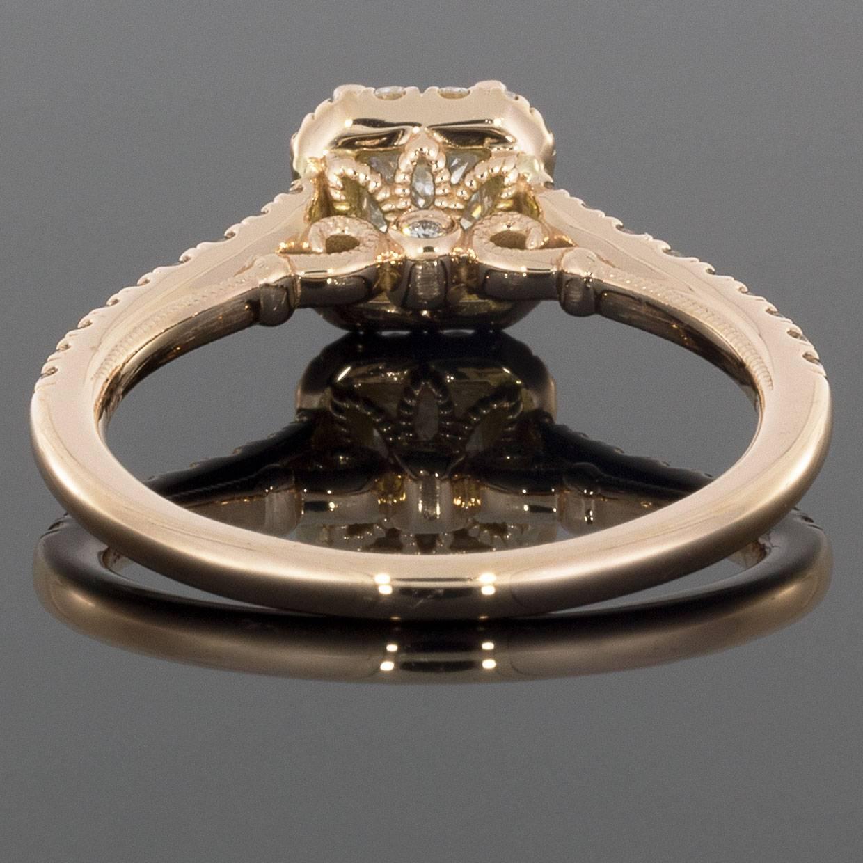 0.45 Carat Princess Halo 14 Karat Rose Gold Diamond Engagement Ring In New Condition In Columbia, MO