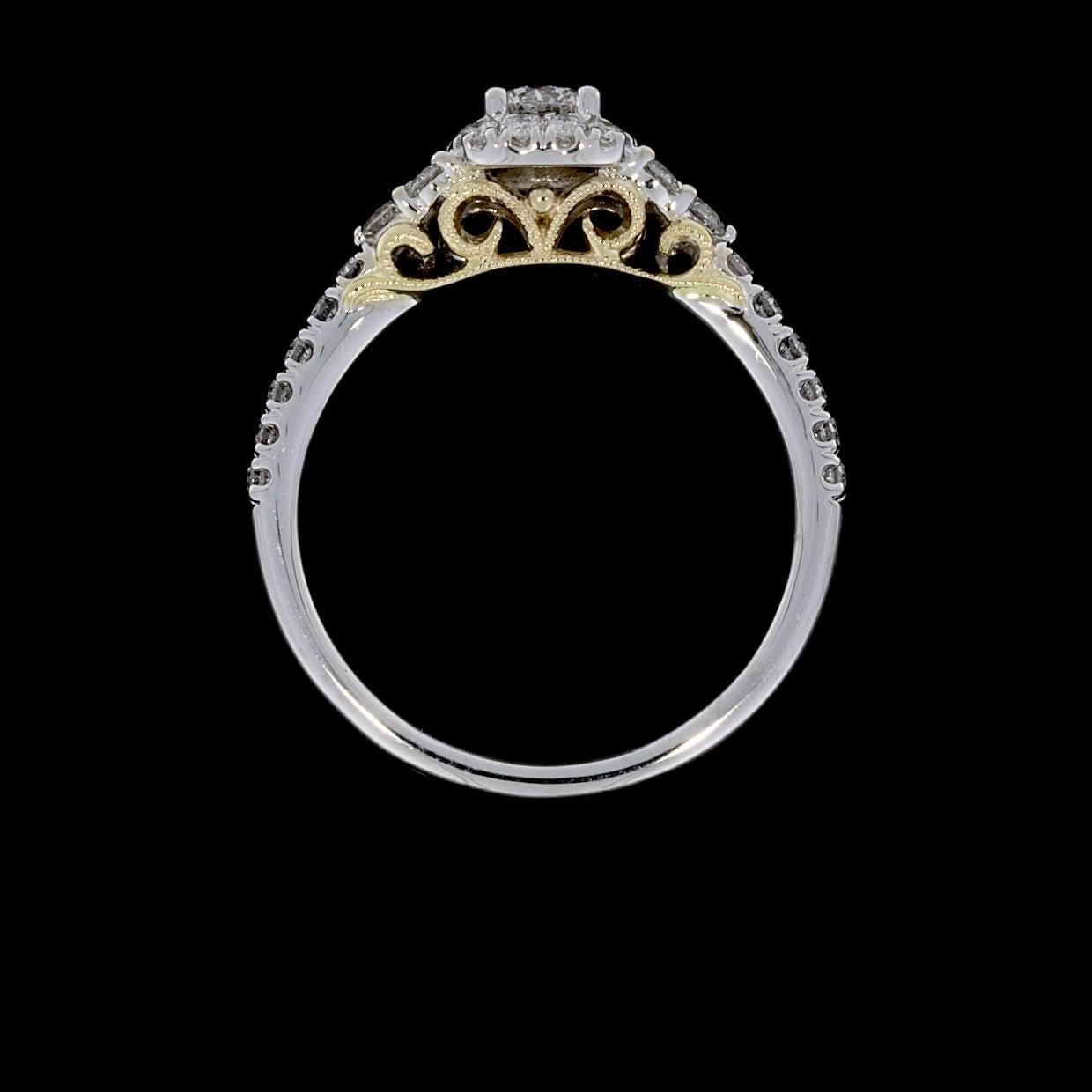 0.24 Carat Round With Cushion Halo In 14K Two Tone Gold Diamond Engagement Ring In New Condition In Columbia, MO